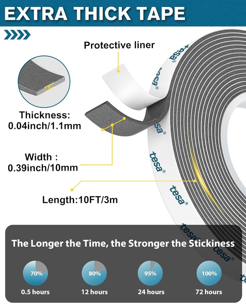 EMITEVER Tesa Double Sided Tape Heavy Duty 0.4in x 10ft 6311, Adhesive Mounting Tape Waterproof, Strong Foam Tape for Walls, Extreme Temp Resistant No Residue Removal Two Sided Tape for Auto, Home, Office - Image 4